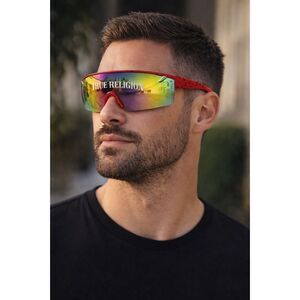 True Religion Men’s Shield Sunglasses Mirrored Lens Red Frame 100% UV Protection